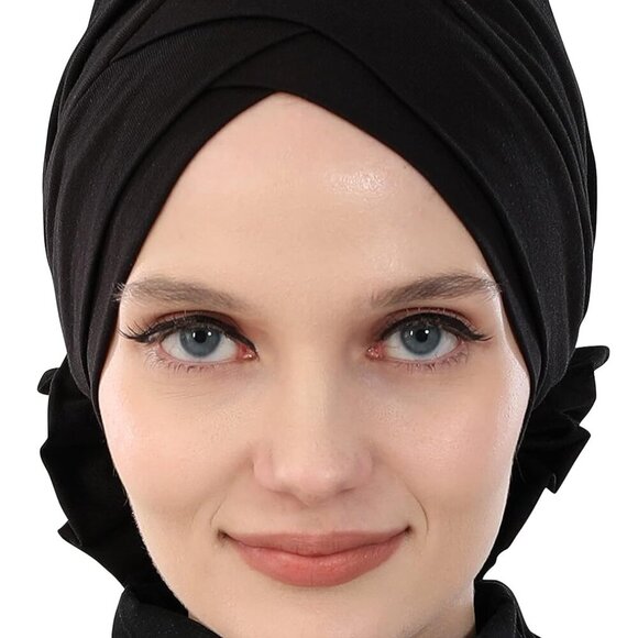 Instant Turban Head Wraps for Women Cotton Hijab Chemo Scarves Black - Picture 3 of 8